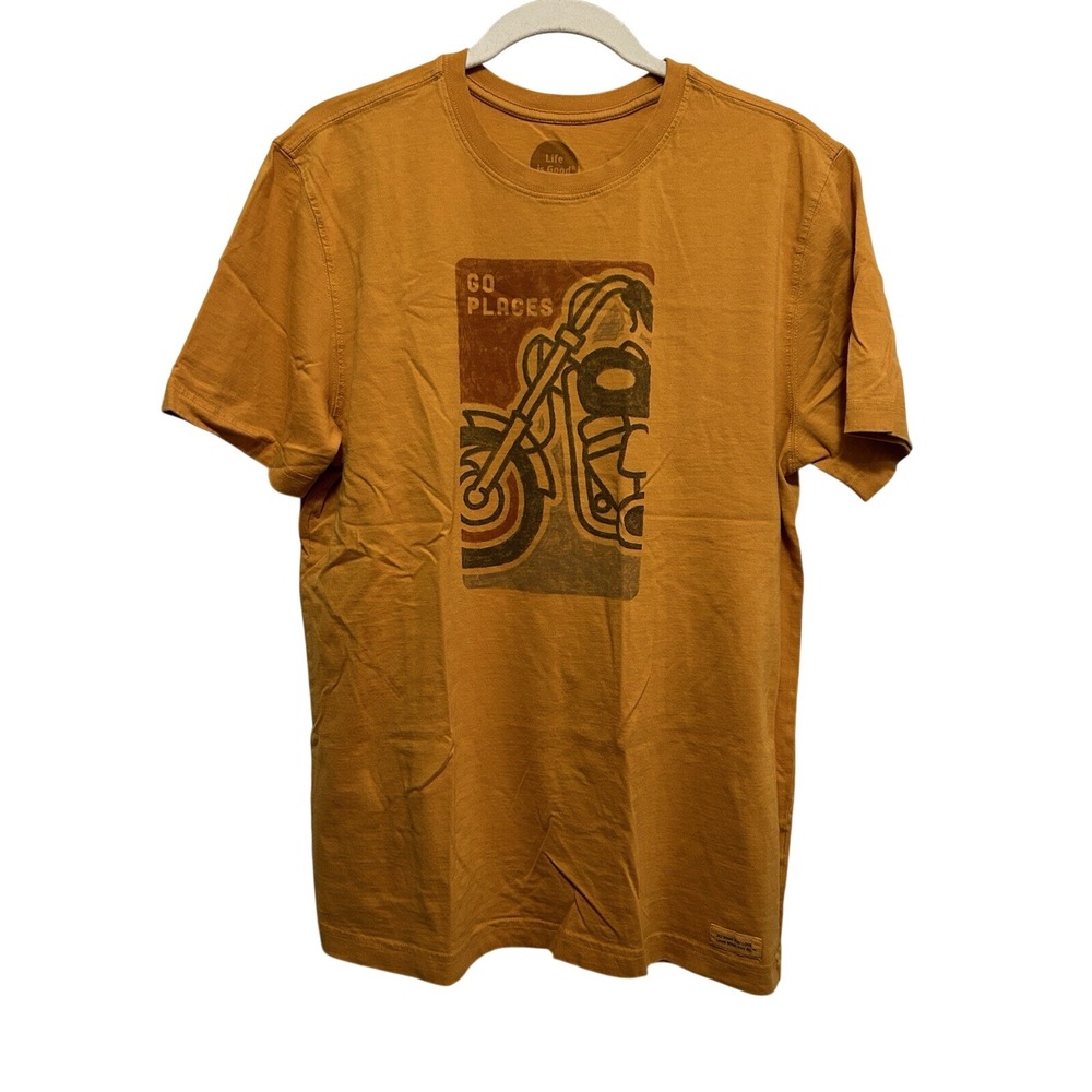 Life is Good Men's M Tee Burnt Orange Go Places Motorcycle Graphic Shirt biker